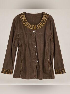 Quacker Factory Brown Jacket with Gold Studded Collar